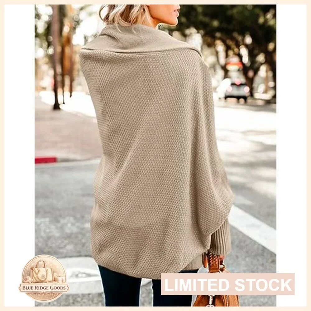 Oversized Chunky Knit Cardigan Sweater Batwing Sleeve Open Front Coat